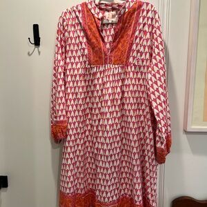 Victoria Dunn Pink, Orange and White Printed Cotton Dress